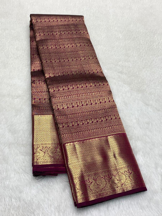 Unique Purple Soft Banarasi Silk Saree With Rhapsody Blouse Piece