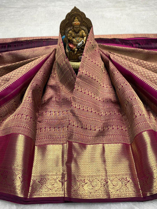 Unique Purple Soft Banarasi Silk Saree With Rhapsody Blouse Piece
