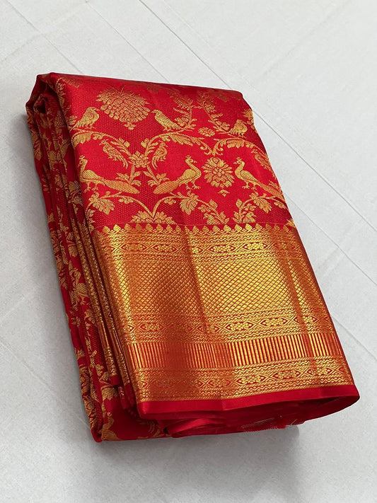 Redolent Red Soft Banarasi Silk Saree With Excellent Blouse Piece