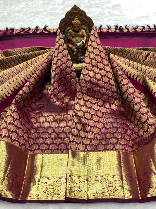 Assemblage Purple Pure Zari Weaving Banarasi Silk Saree With Vibrant Blouse Piece