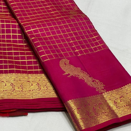 Sumptuous Dark Pink Pure Zari Weaving Banarasi Silk Saree With Tremendous Blouse Piece