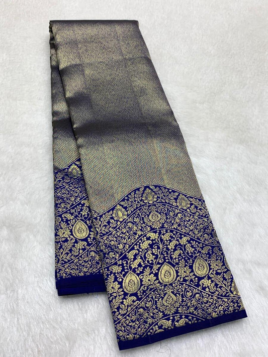 Precious Royal Blue Pure Zari Weaving Banarasi Silk Saree With Glorious Blouse Piece