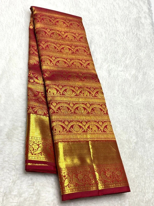 Invaluable Red Pure Zari Weaving Banarasi Silk Saree With Chatoyant Blouse Piece