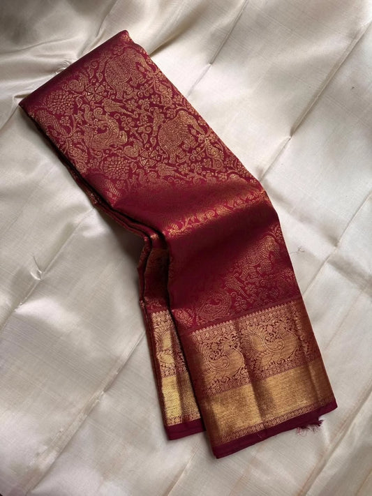 Woebegone Maroon Pure Zari Weaving Banarasi Silk Saree With Beautiful Blouse Piece