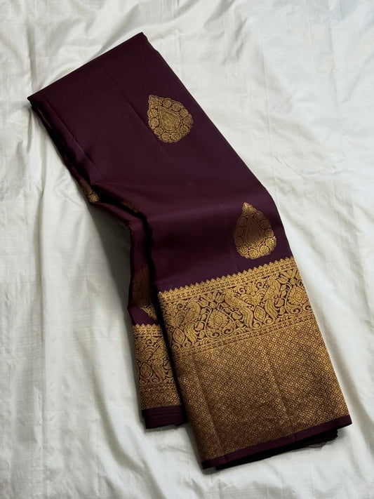 Brood Wine Pure Zari Weaving Banarasi Silk Saree With Scintilla Blouse Piece