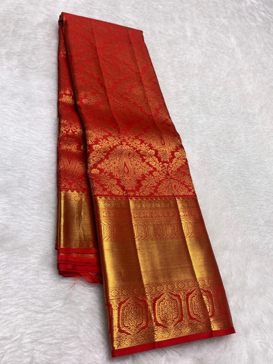 Palimpsest Red Pure Zari Weaving Banarasi Silk Saree With Rhapsodic Blouse Piece