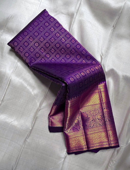 Stylish Purple Pure Zari Weaving Banarasi Silk Saree With Divine Blouse Piece