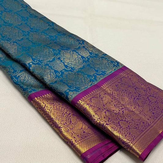 Marvellous Rama Soft Banarasi Silk Saree With Innovative Blouse Piece