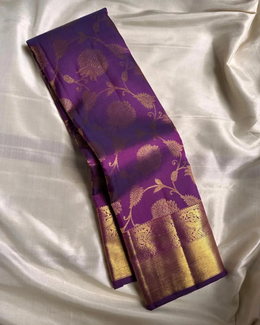Twirling Purple Soft Banarasi Silk Saree With Jazzy Blouse Piece