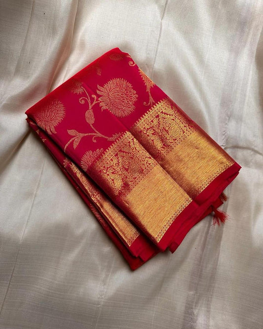 Precious Red Soft Banarasi Silk Saree With Extraordinary Blouse Piece