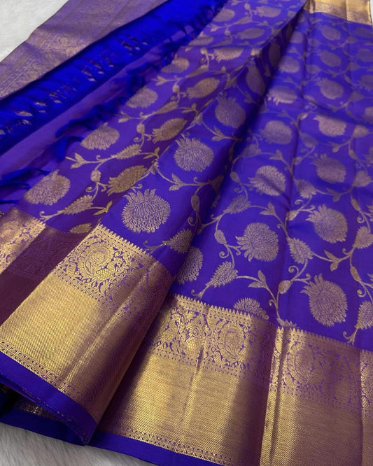 Elegant Royal Blue Soft Banarasi Silk Saree With Classy Blouse Piece