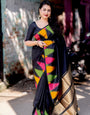 Zephyr Black Soft Silk Saree With Entrancing Blouse Piece