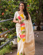 Glamorous Off White Soft Silk Saree With Desiring Blouse Piece