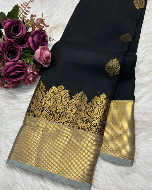Scintilla Black Soft Banarasi Silk Saree With Pleasurable Blouse Piece
