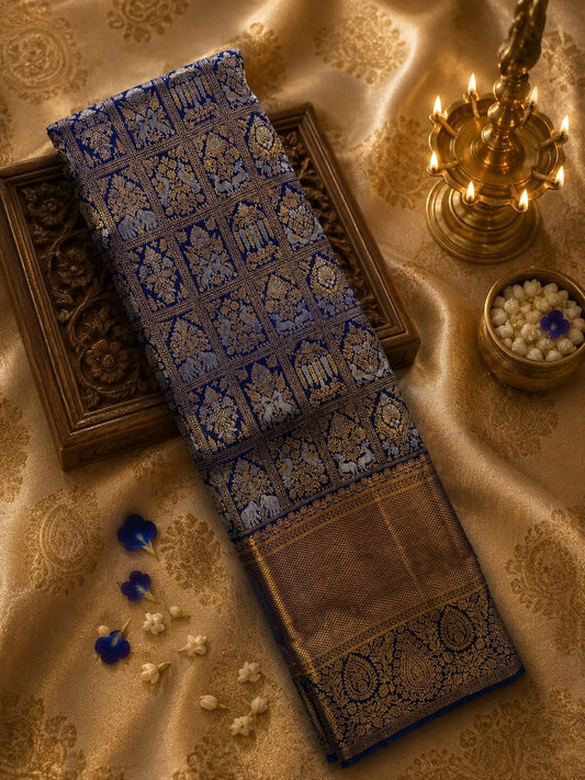 Adoring Royal Blue Pure Banarasi Silk Saree With Staggering Blouse Piece