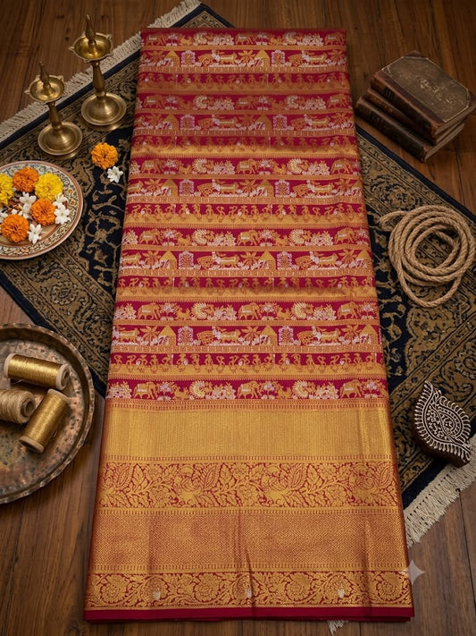 Demesne Dark Pink Pure Banarasi Silk Saree With Innovative Blouse Piece