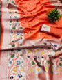 Gorgeous Orange Paithani Silk Saree With Alluring Blouse Piece