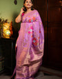 Rhapsody Lavender Soft Banarasi Silk Saree With Cynosure Blouse Piece