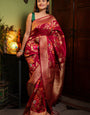 Snazzy Red Soft Banarasi Silk Saree With Tempting Blouse Piece