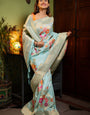 Majestic Sky Soft Banarasi Silk Saree With Alluring Blouse Piece