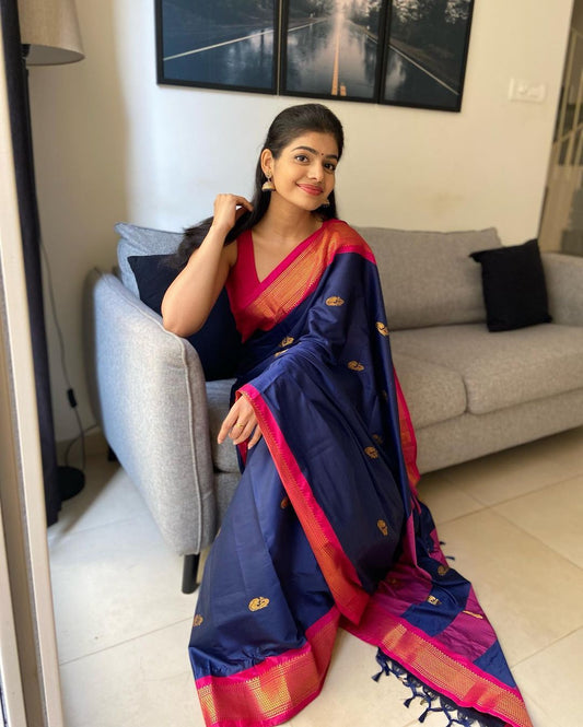 Gorgeous Blue Soft Banarasi Silk Saree With Awesome Blouse Piece