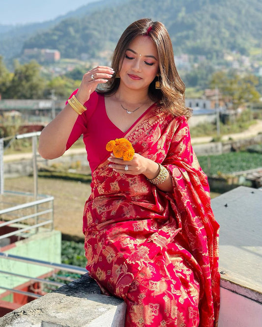Lissome Dark Pink Soft Silk Saree With Amiable Blouse Piece