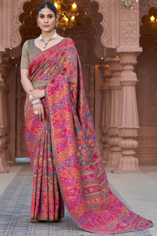 Charismatic Grey Pashmina Saree With Sophisticated Blouse Piece