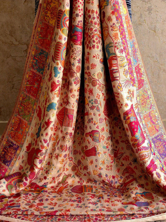 Luxuriant Beige Pashmina Saree With Surreptitious Blouse Piece