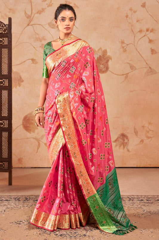 Unequalled Pink Patola Silk Saree with Embrocation Blouse Piece