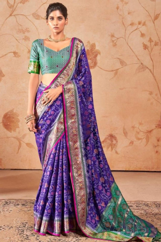 Outstanding Royal Blue Patola Silk Saree with Ravishing Blouse Piece