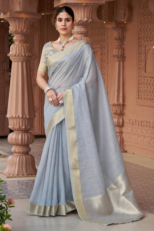 Incomparable Grey Cotton Silk Saree With Epiphany Blouse Piece