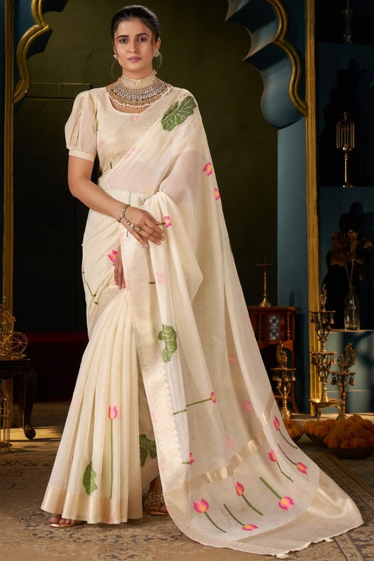 Dissemble Beige Cotton Silk Saree With Nemesis Blouse Piece