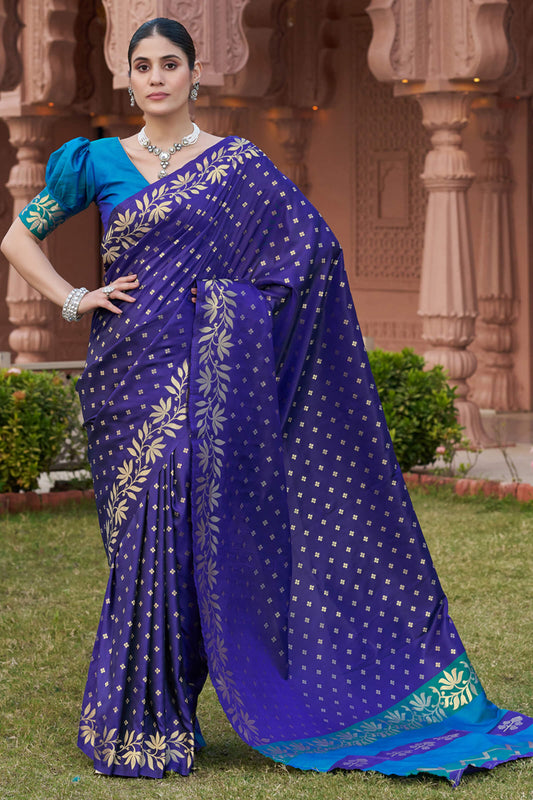 Desultory Royal Blue Pure Zari Weaving Banarasi Silk Saree With Pleasant Blouse Piece