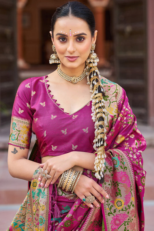 Flaunt Magenta Paithani Silk Saree With Nebula Blouse Piece