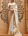Ratatouille White Kanjivaram Silk Saree With Quintessential Blouse Piece