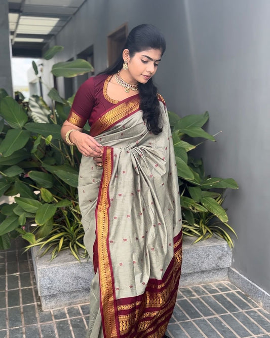 Seraglio Grey Soft Silk Saree With Delectable Blouse Piece