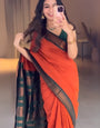 Luxuriant Orange Soft Silk Saree With Elision Blouse Piece