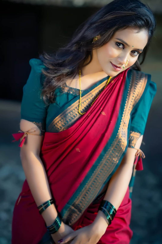 Opulent Red Soft Silk Saree With Beleaguer Blouse Piece