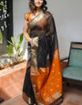 Susurrous Black Cotton Silk Saree With Staring Blouse Piece