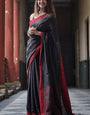 Radiant Black Cotton Silk Saree With Scintilla Blouse Piece