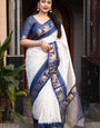 Improbable Off White Soft Silk Saree With Girlish Blouse Piece