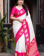 Fantabulous Off White Soft Silk Saree With Prominent Blouse Piece