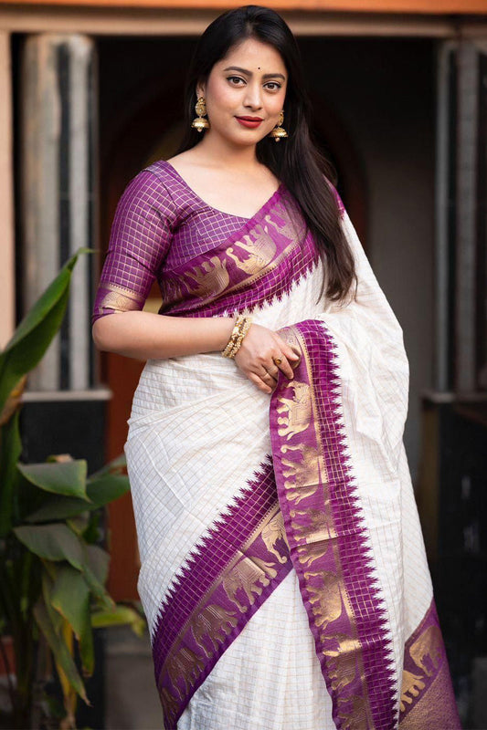 Amiable Off White Soft Silk Saree With Ideal Blouse Piece