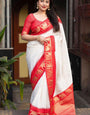 Staggering Off White Soft Silk Saree With Enticing Blouse Piece