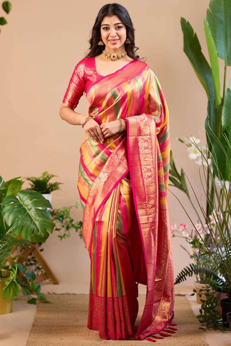 Magnetic Multicolor Soft Banarasi Silk Saree With Lissome Blouse Piece ...