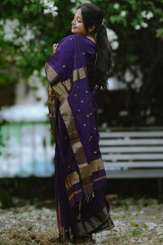 Serendipity Purple Cotton Silk Saree With Winsome Blouse Piece