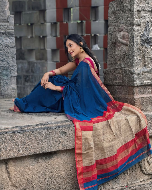 Pleasant Blue Soft Silk Saree With Beleaguer Blouse Piece