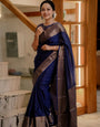 Ineffable Navy Blue Soft Silk Saree With Beguiling Blouse Piece