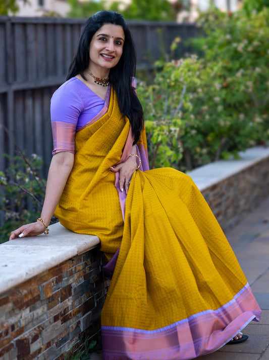 Piquant Yellow Soft Silk Saree With Eloquence Blouse Piece