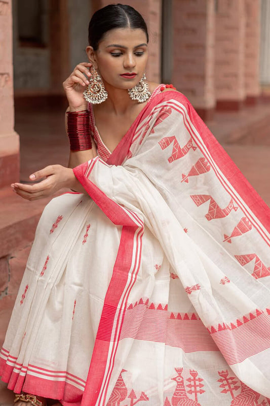 Proficient Off White Cotton Silk Saree With Nebula Blouse Piece